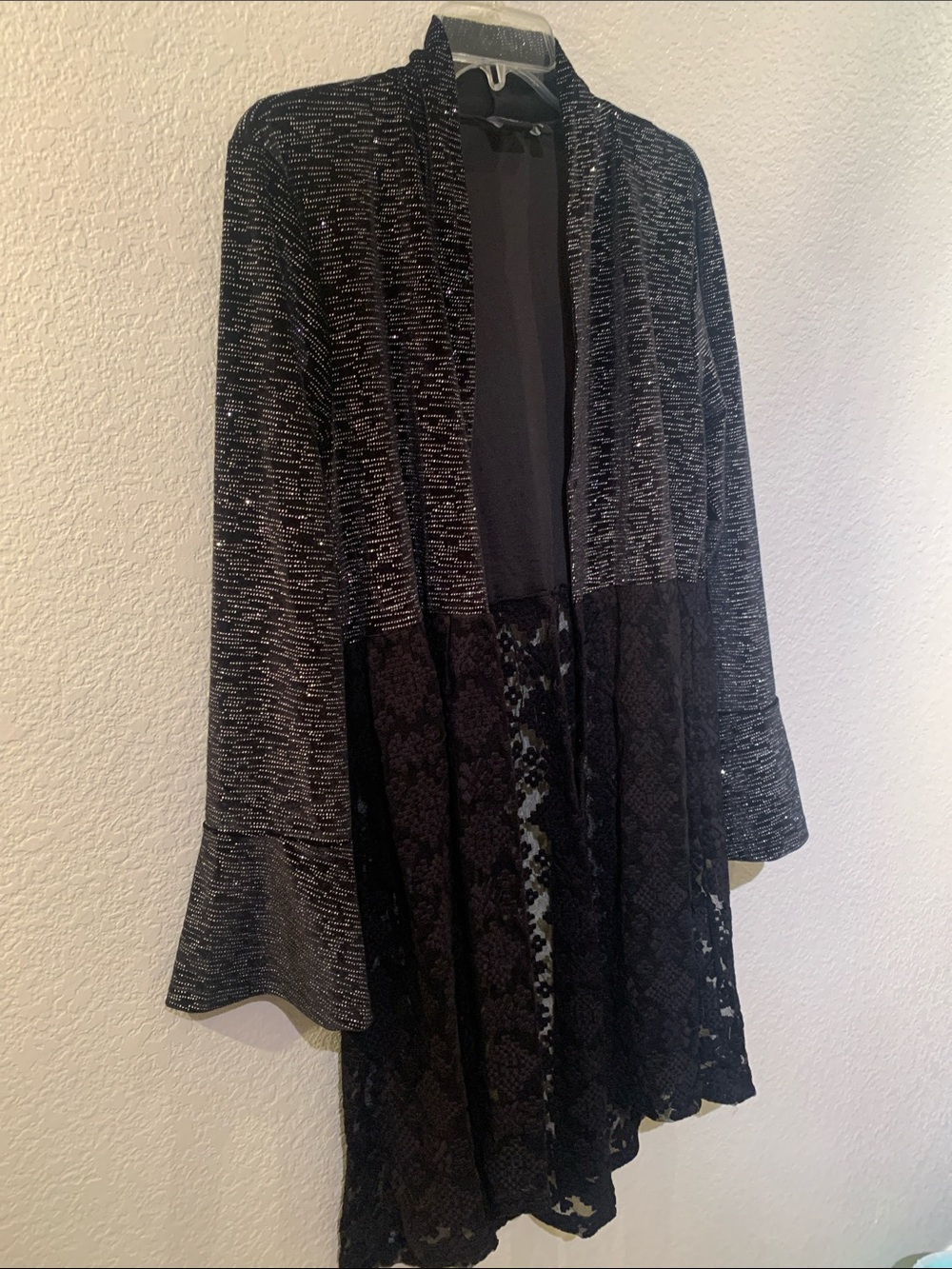 Black Long Sleeve Mixed-Knit & Lace Open Dress - Picture 10 of 12